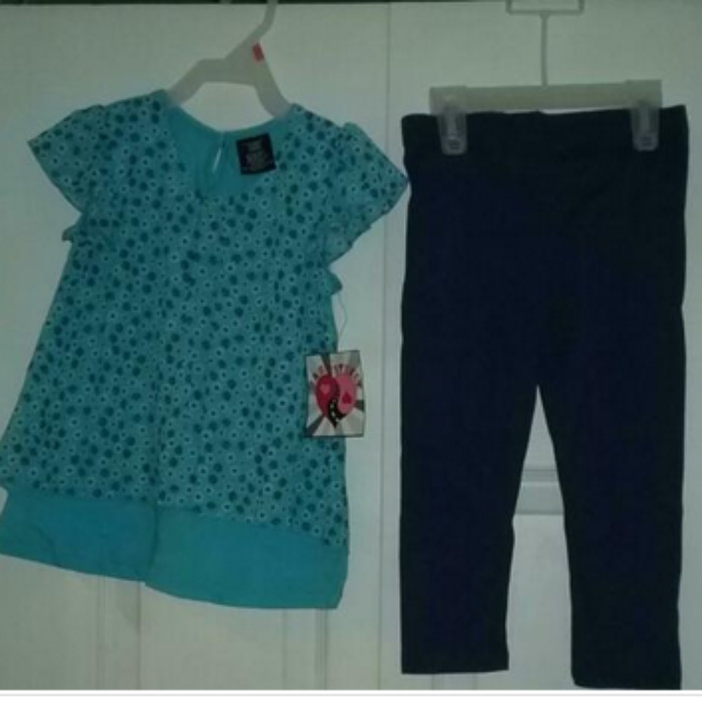New With Tag Girls 4T 2-Piece Top and Pants Blue - Picture 3 of 4